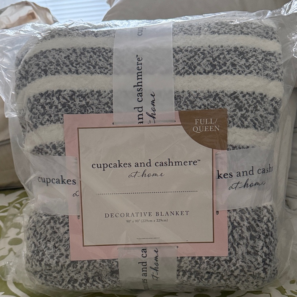 cupcakes & cashmere Striped Decorative Throw in Gray and White